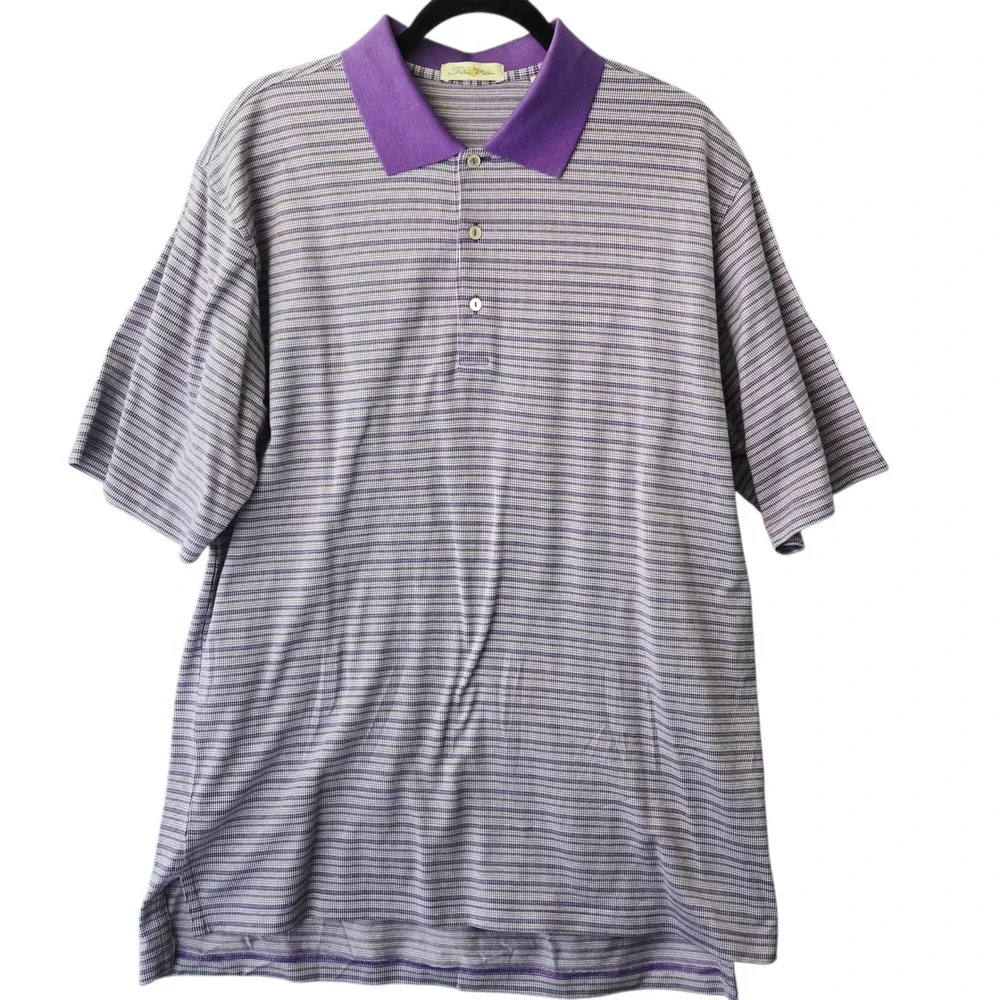 Peter Millar Mens Large Purple Stripe Double Mercerized Cotton‎ Polo Shirt Golf